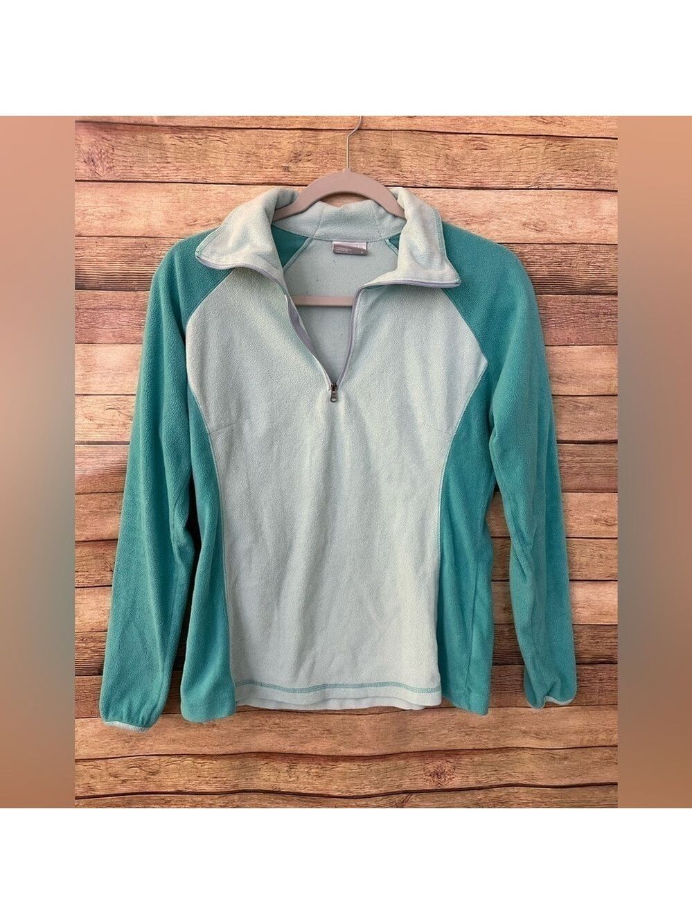Columbia Womens PullOver Fleece Quarter Zip Athletic Sweatshirt Aquamarine Small